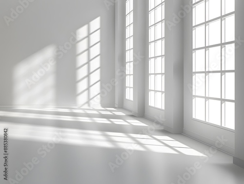 Sunlit Room with Large Windows Casting Shadows