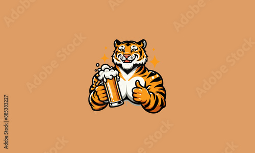 character tiger hold cold beer vector flat design