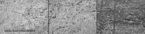Three types grey concrete wall with scratches background.