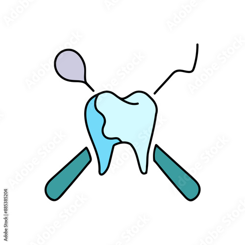 dentist tooth and tools hand drawn color vector illustration