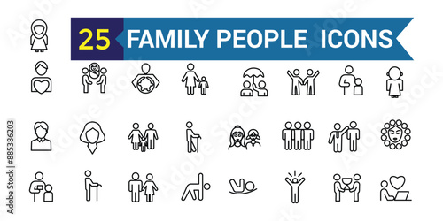 Family People line icon set. Outline icon collection. Editable vector stroke.