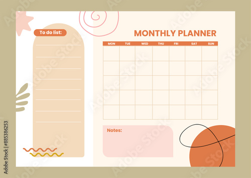 Flat monthly planner template calendar cute