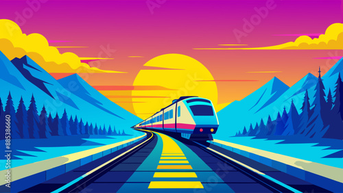 train in the mountains at sunset train in the mountains  train on the road sunset on the road