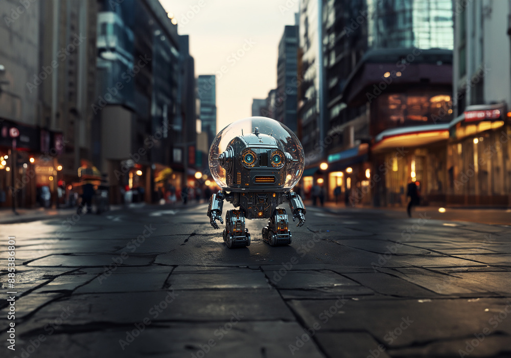 Obraz premium Futuristic robot with glowing eyes.