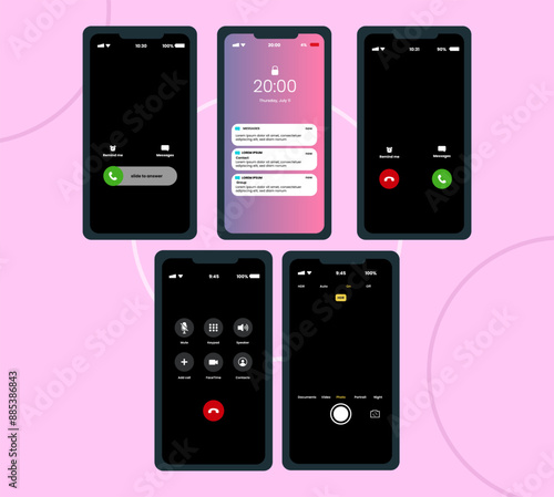 Collection interfaces smartphone with pink background