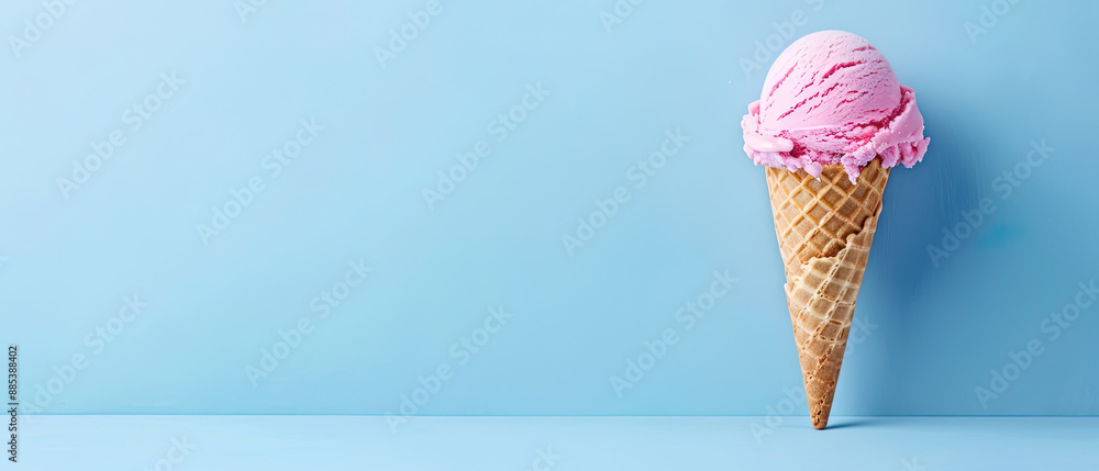 Eistüte mit einer Eiskugel im Pop-up-Stil auf einfarbigem Hintergrund