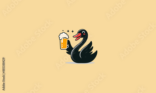 character black swan hold cold beer vector flat design