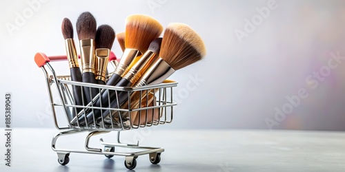 Makeup brushes on a shopping cart , beauty, makeup, cosmetic, tools, shopping, accessories, brush set photo