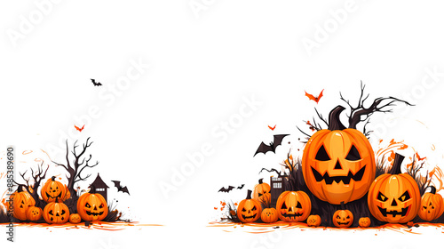 halloween background with pumpkins and bats.