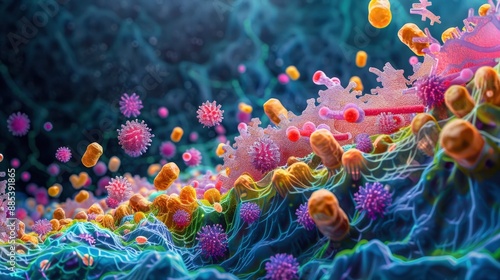 Artistic representation of bacterial communication through quorum sensing, showing how bacteria coordinate group behaviors photo