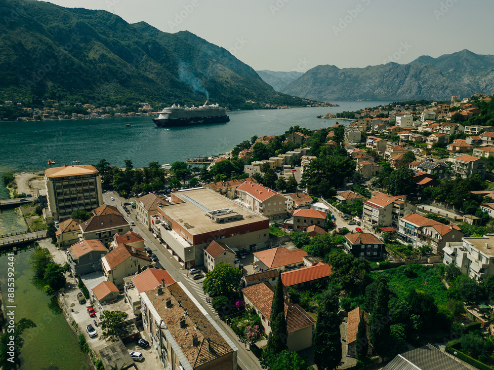 Panoramic aerial view of Perast small town along the Kotor Bay, Montenegro. Panoramic aerial view of Perast small town along the Kotor Bay, Montenegro.