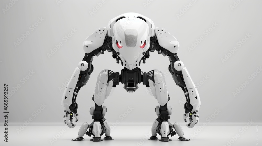 Fototapeta premium white simple robots white background front perspective 1-point perspective