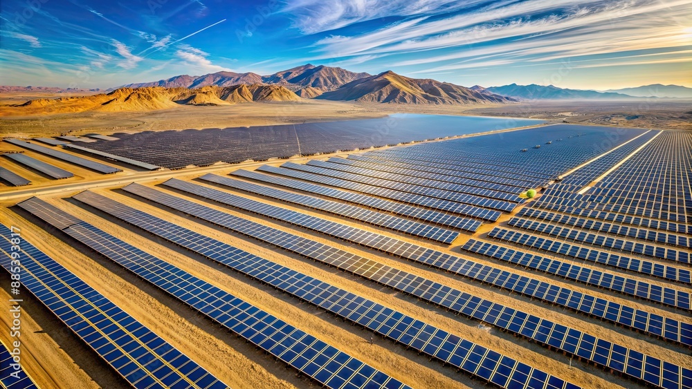 Vast solar farm in isolated desert landscape harnessing renewable ...