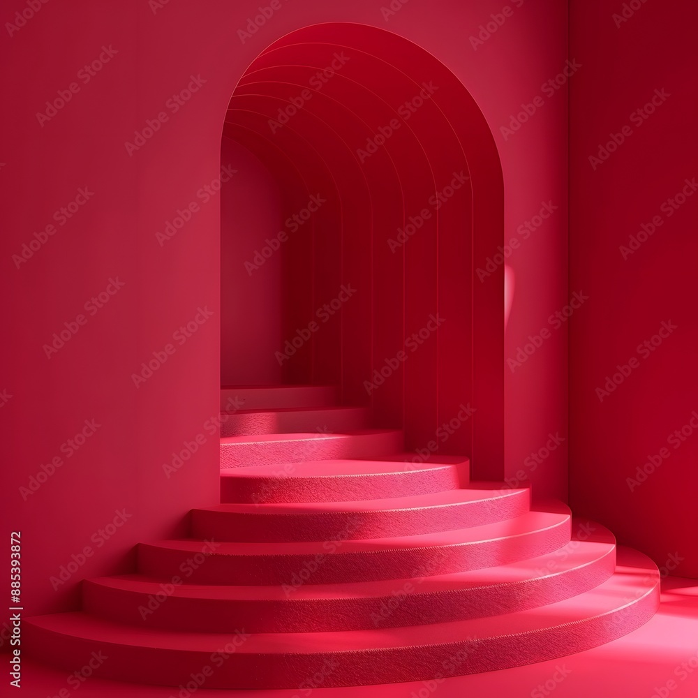 A grand red carpet leading up a staircase in a corridor with a door at the top, symbolizing success and a heavenly entrance? A grand red carpet leading up a staircase in a corridor with a door at the top, symbolizing success and a heavenly entrance?