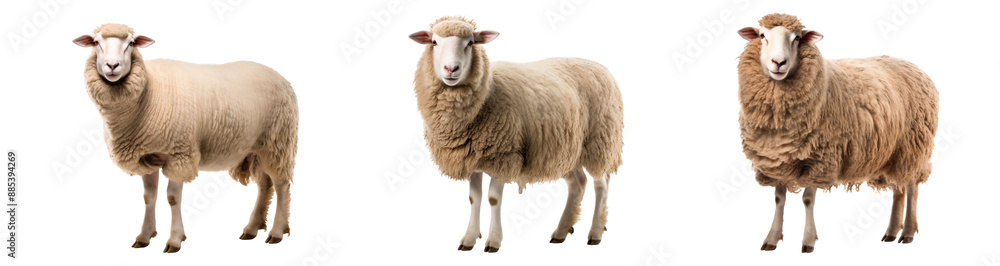 Group of sheep and lambs standing, isolated on white background Group of sheep and lambs standing, isolated on white background