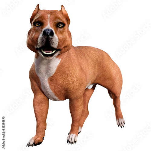 3D Rendering American Pit Bull Terrier on White