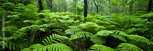 Samambaias exuberantes em uma floresta sombreada photo