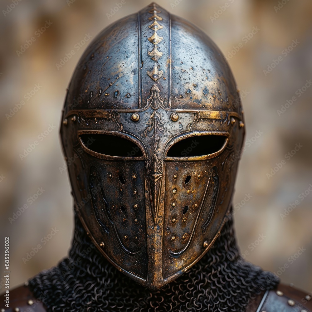 Antique Medieval Helmet with Rivets Antique Medieval Helmet with Rivets