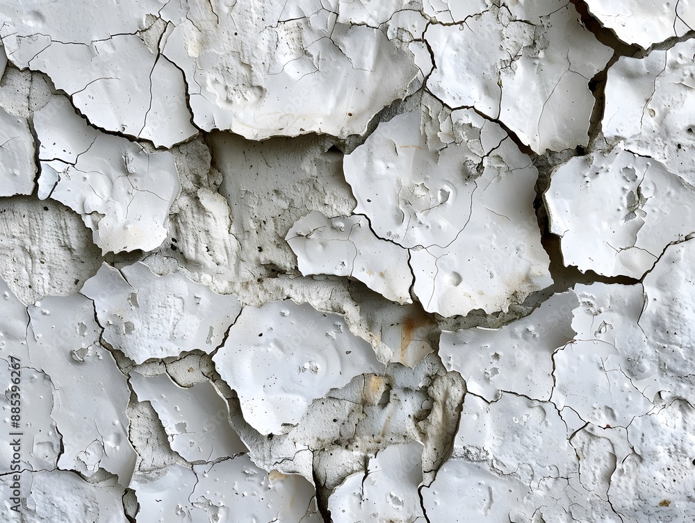 Close-Up of Cracked and Peeling White Paint on a Wall