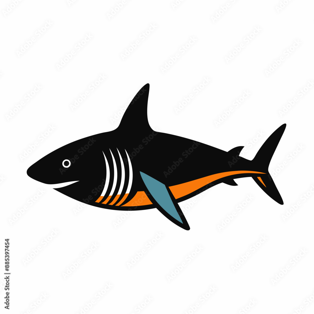 Obraz premium shark vector art illustration, a solid color vector art illustration. isolated white background (16)