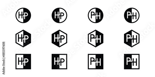 Letters HP and PH Positive and Negative Logo Set, suitable for any business