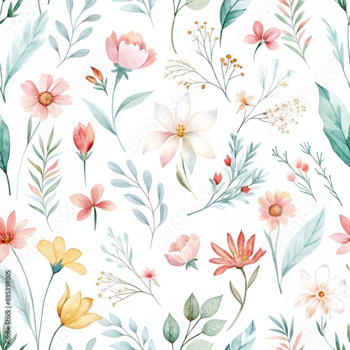 Wallpaper Mural Elegant Pastel Floral Watercolor Seamless Pattern Torontodigital.ca
