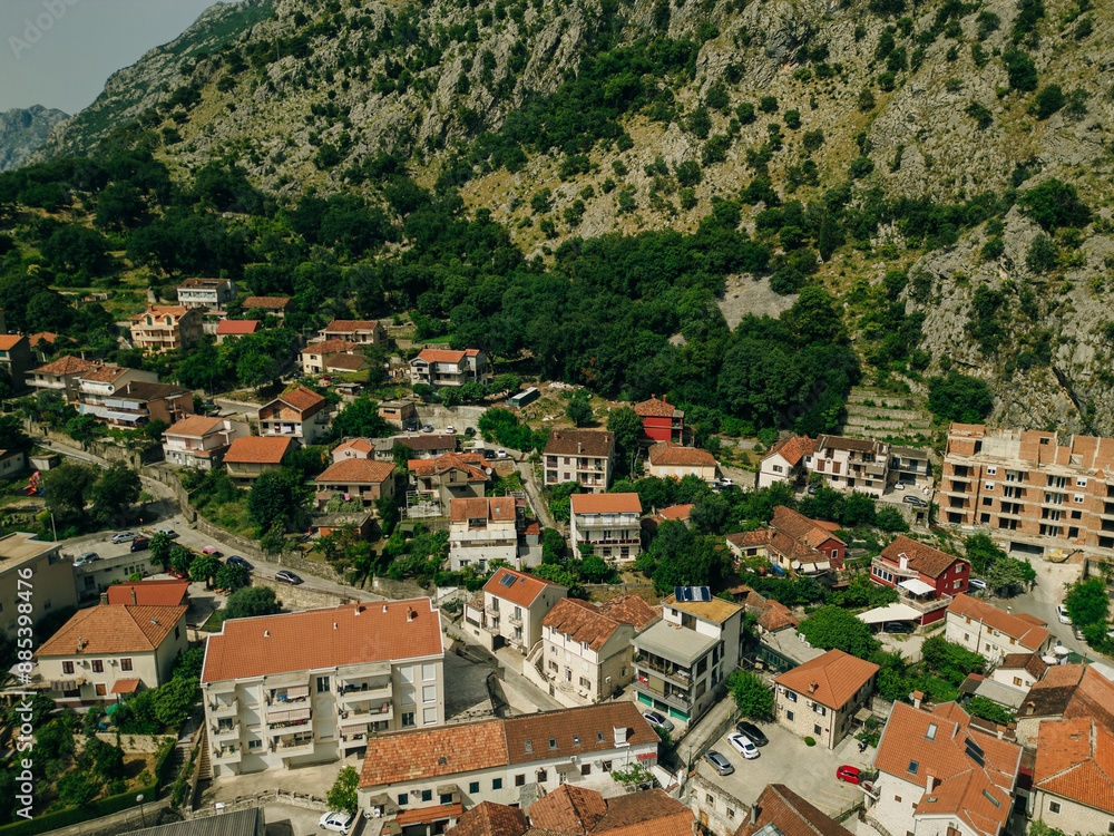 Panoramic aerial view of Perast small town along the Kotor Bay, Montenegro. Panoramic aerial view of Perast small town along the Kotor Bay, Montenegro.