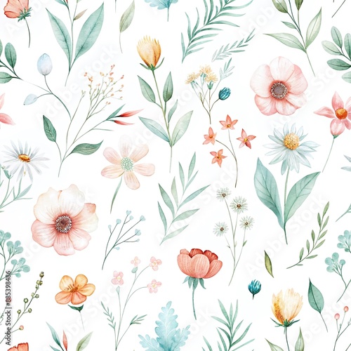 Elegant Pastel Floral Watercolor Seamless Pattern