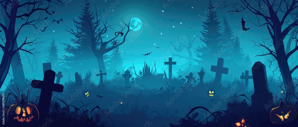 graveyard in a haunted death forest at halloween night with eerie shadows and spooky ambiance graveyard in a haunted death forest at halloween night with eerie shadows and spooky ambiance