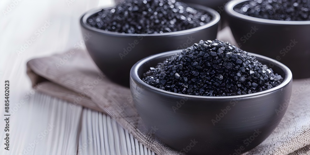 Enhancing the gourmet ambiance with images of black lava salt in bowls against cozy backdrops. Concept Food Styling, Gourmet Ambiance, Black Lava Salt, Cozy Backdrops, Food Photography Enhancing the gourmet ambiance with images of black lava salt in bowls against cozy backdrops. Concept Food Styling, Gourmet Ambiance, Black Lava Salt, Cozy Backdrops, Food Photography