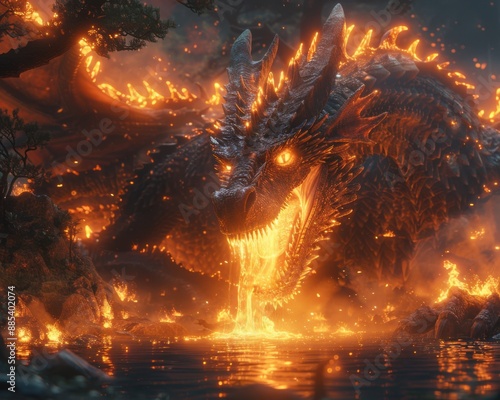 Dragon's Flame Transforms into Ethereal Lightfall in Enchanted Forest - Hyper-Realistic 8K Resolution photo