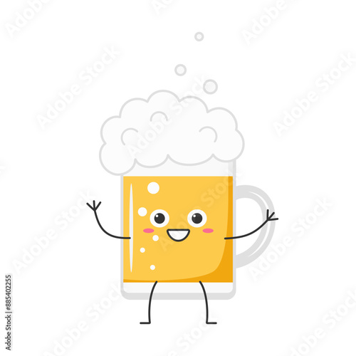 Character cartoon cute beer greeting smiling face cheerful kawaii joy happy emotions icon vector illustration.