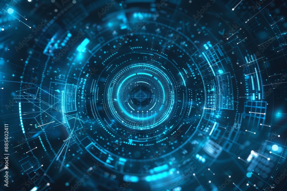 Obraz premium illustration of technology circle in the middle abstract background with blue color 
