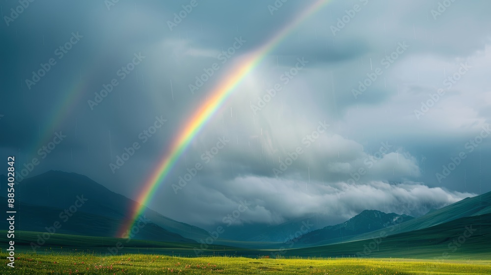 Scenic landscapes with rainbows emerging after a passing storm. Scenic landscapes with rainbows emerging after a passing storm.