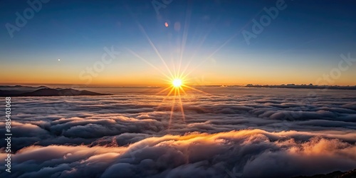Sun rising above the clouds and night sky, sun, sunrise, clouds, night, sky, horizon, dawn, morning, nature, beauty