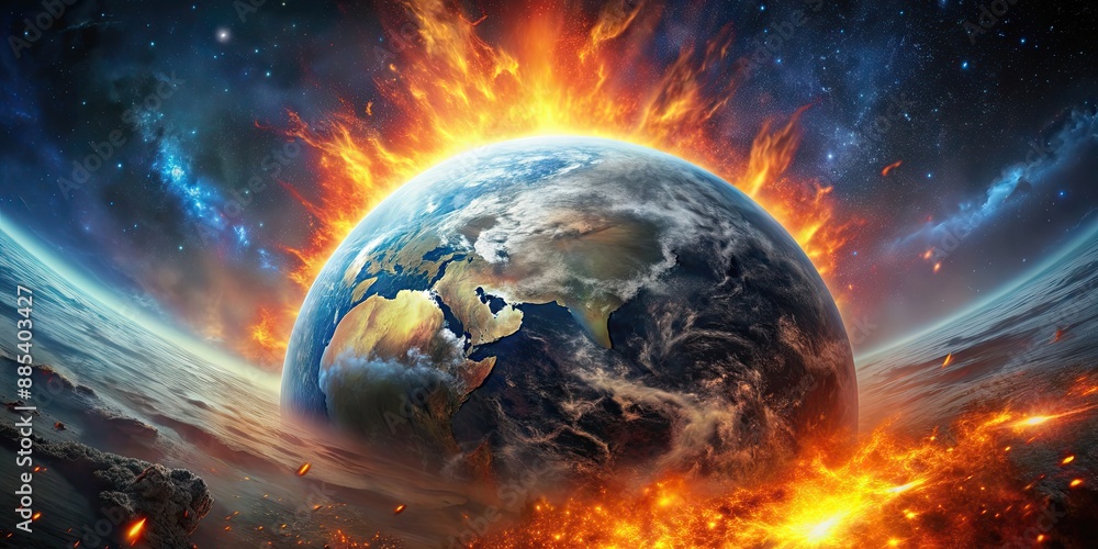 Apocalyptic scene of Earth's destruction in a cosmic armageddon, doomsday, chaos, destruction Apocalyptic scene of Earth's destruction in a cosmic armageddon, doomsday, chaos, destruction