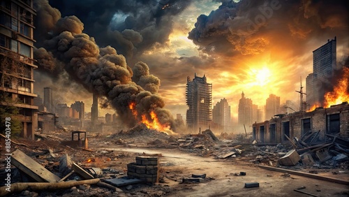 Dramatic of an apocalyptic scene with destruction and chaos , armageddon, judgment day, planet earth