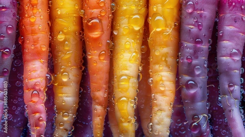 A vibrant photo of colorful carrots in various shades of orange, purple, and yellow photo