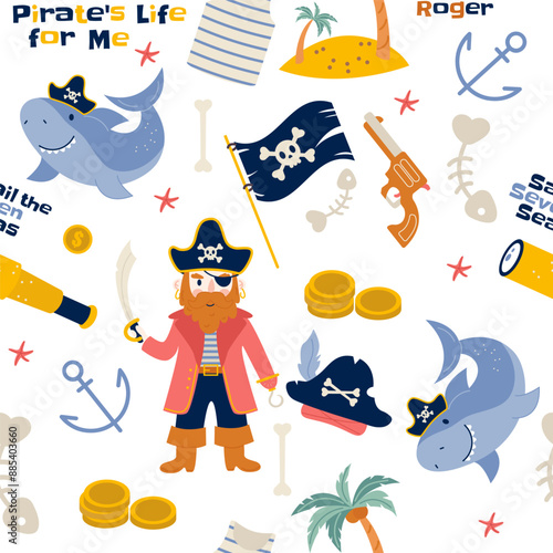 Pirate elements pattern in flat design