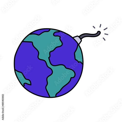 explosive earth hand drawn color vector illustration