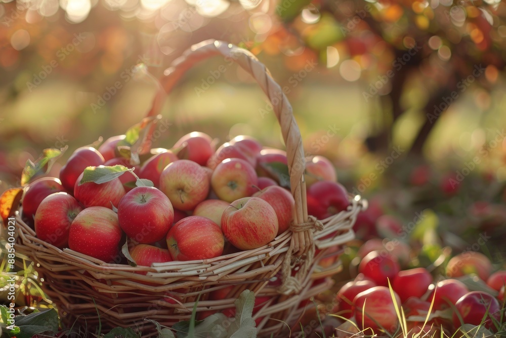 Fresh Apples in a Basket Amidst an Autumn Orchard Fresh Apples in a Basket Amidst an Autumn Orchard