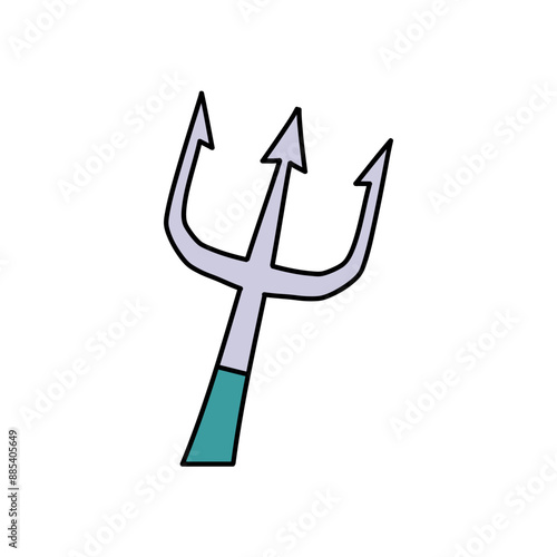 poseidon trident hand drawn color vector illustration