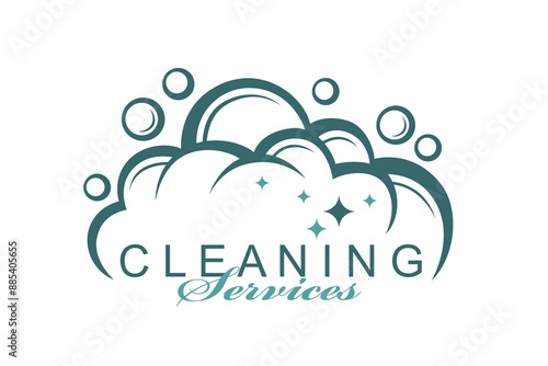 cleaning service design with foam and bubbles isolated on white background