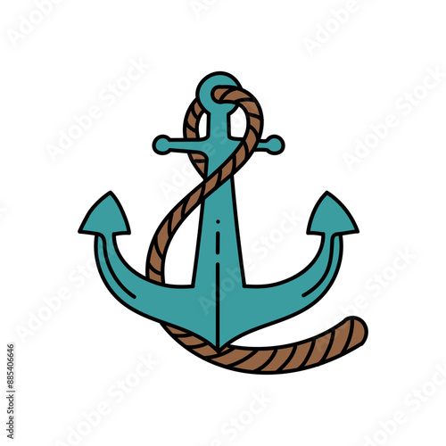 nautical ship anchor hand drawn color vector illustration