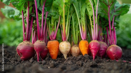 A stunning photo of freshly harvested root vegetables like beets and carrots