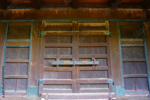 Traditional classic Japanese wood door, old wooden gate japanese style