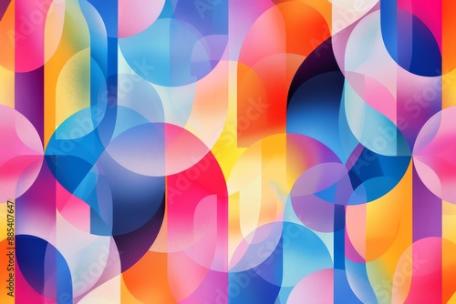 A vibrant and colorful abstract geometric pattern with overlapping shapes and gradients, creating a dynamic and modern look