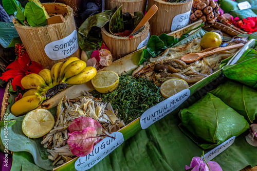 Sabahan Malaysian traditional food with sticker. 