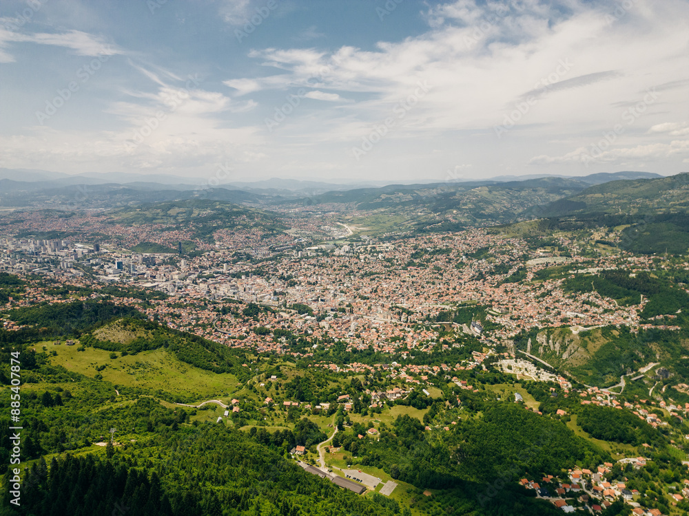 Aerial view of Sarajevo city at sunset in Bosnia and Herzegovina Aerial view of Sarajevo city at sunset in Bosnia and Herzegovina