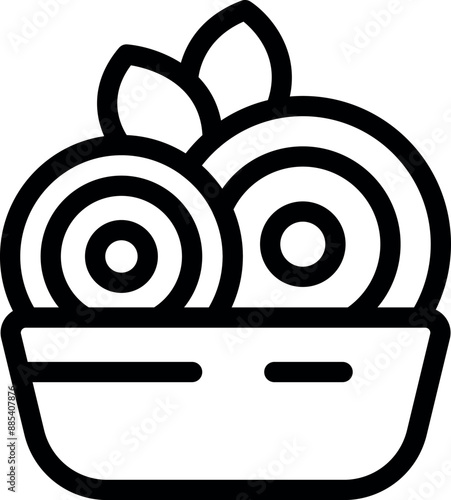Line icon of a bowl full of cookies, perfect for projects related to baking